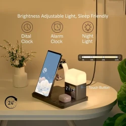 6-in-1 Wireless Charging Station with LED Display, Alarm & Night Light