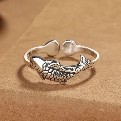 Vintage Koi Fish Adjustable Silver Ring