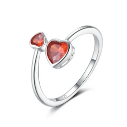 S925 Sterling Silver Double-headed Cute Loving Heart Zircon Ring - Adjustable in Twelve Colors