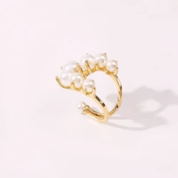 Fashion Big Geometric Pearl Paved Rings For Women