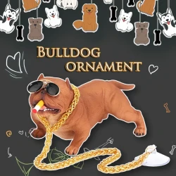 Cool Bulldog Boss Car Ornament with Golden Chain & Glasses - Stylish Resin Dog Figurine for Dashboard