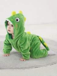 Little Baby Cute Cartoon Dinosaur Long Sleeve Hooded Romper