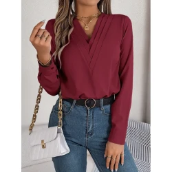 Fashion V-Neck Long Sleeve Shirt Women's Clothing