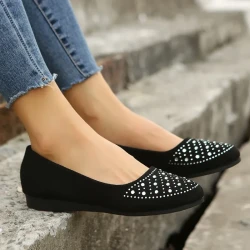 Fashion Flats Shoes With Rhinestones Casual Round Toe Loafers For Women