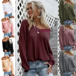 New V-Neck T-Shirt Long-Sleeved Women's Blouse Sweater