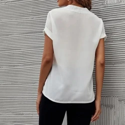 Women's Short-sleeved V-neck Shirt Summer Casual Solid Color Shirt