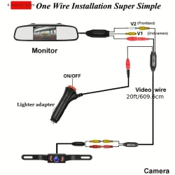 10.92cm Backup Camera Mirror with 7 LED Night Vision - Rear View Reverse Monitor Parking Kit