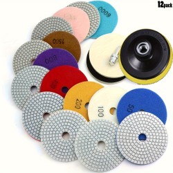 12pcs 4in Diamond Polishing Disc Set – Wet/Dry Grinding and Polishing Pads with 50-6000 Grit for Granite, Concrete, Marble, Stone Countertops, and Quartz Stone