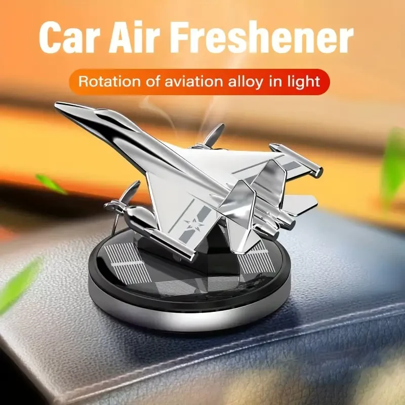 Solar-Powered Airplane Car Freshener - Silvery Metal Vent Clip Perfume
