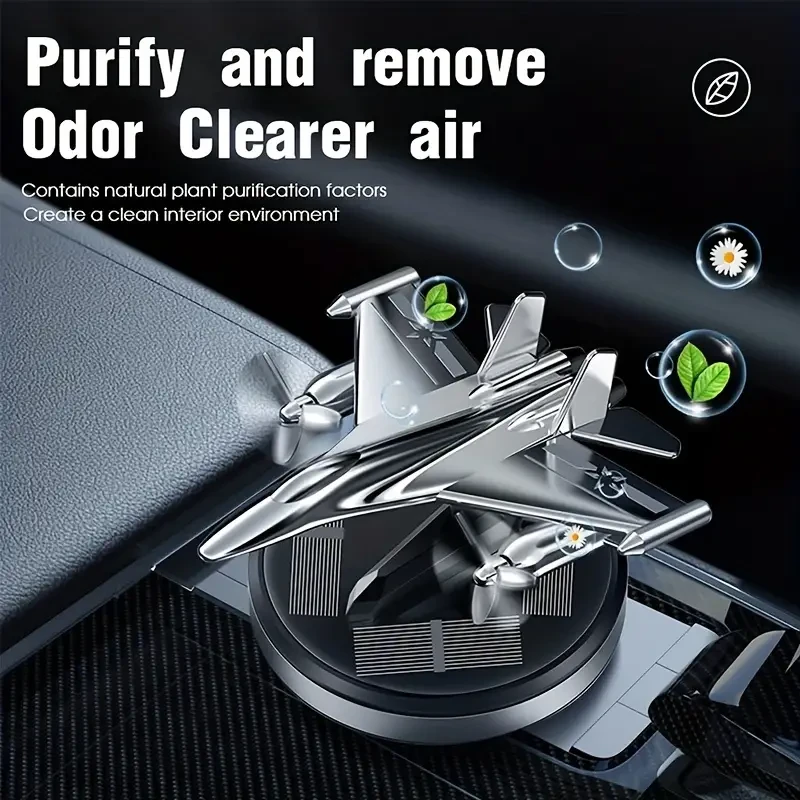 Solar-Powered Airplane Car Freshener - Silvery Metal Vent Clip Perfume