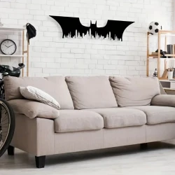 Modern Bat Silhouette Metal Wall Sculpture - Superhero City Design Wall Art